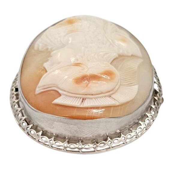 Sterling Silver Shell Carved Cameo Brooch Large Pin - Picture 6 of 13